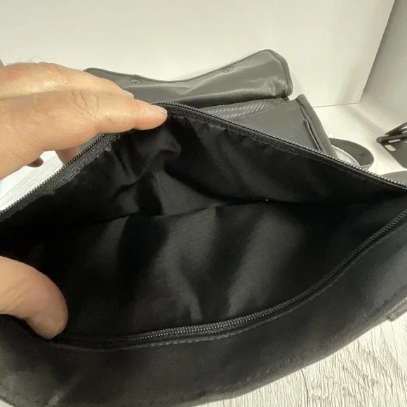 Black Leather Messenger Bag Magnetic Snap Button Close Shoulder Strap - Picture 7 of 16